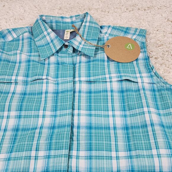 Dakini Plaid Boyfriend Shirt Womens Medium Green Stretch Hidden Side Pocket Snap - Picture 6 of 12